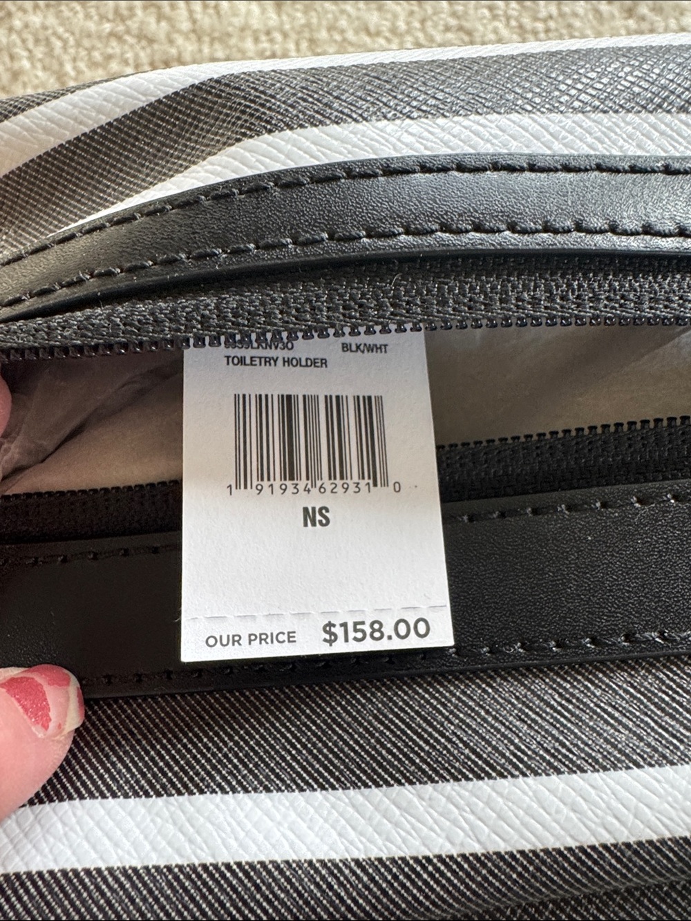 Michael Kors Men's Black and White Striped Toiletry Bag - Picture 3 of 3